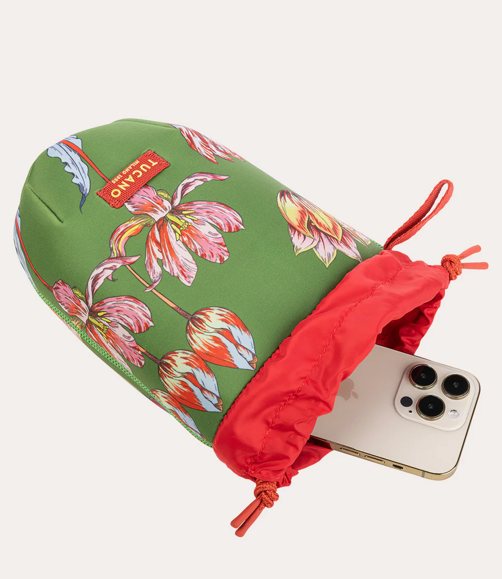 Sketch Flower Green drawstring pouch Tucano