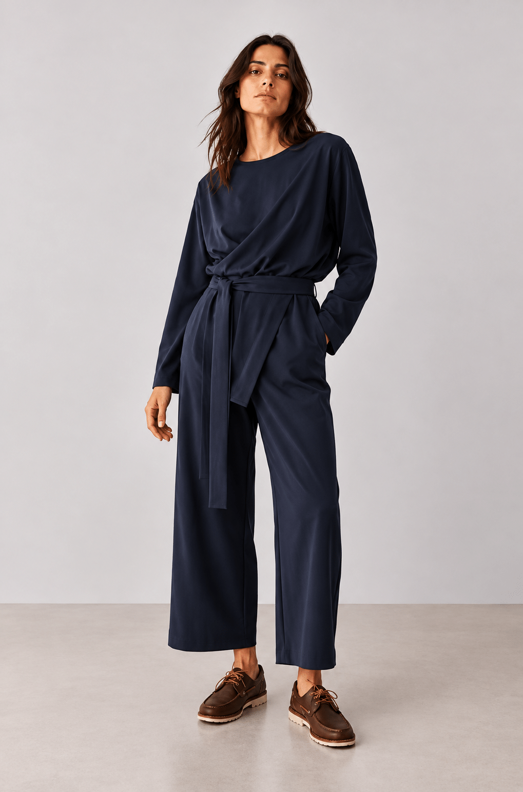 Long-Sleeve Blue Wrap Top