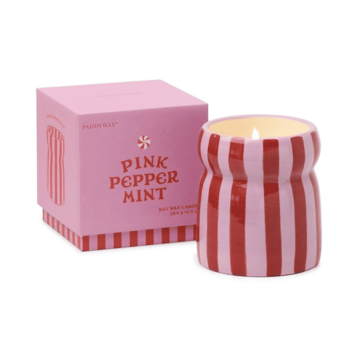 Pink Peppermint Φυτικό Κερί σε ροζ ριγέ κεραμικό δοχείο Paddywax
