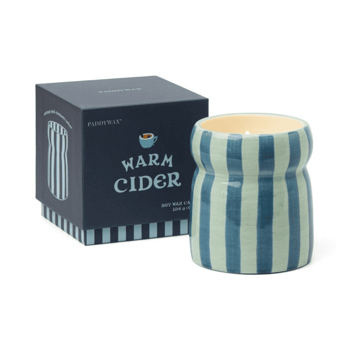 Warm Cider Φυτικό Κερί σε σιέλ ριγέ κεραμικό δοχείο Paddywax